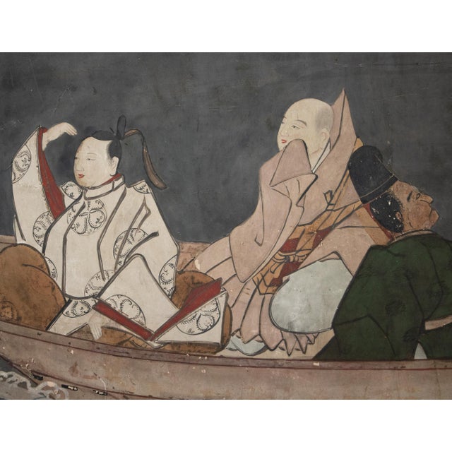 Wood Large Late Edo to Early Meiji Japanese 6-Panel Gold Leaf Byobu Screen With a Boat For Sale - Image 7 of 18