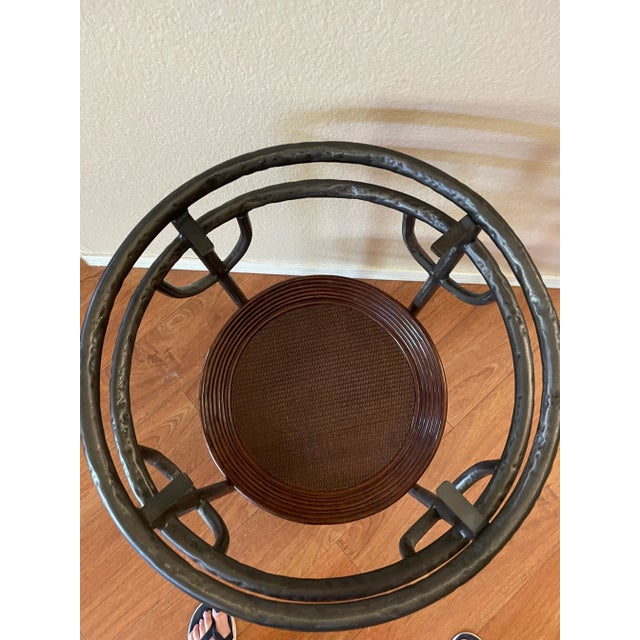 1960s Vintage Wrought Iron Bamboo and Wicker Tray Table For Sale - Image 4 of 9