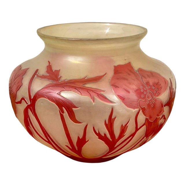 Crystal Vase with Poppies from Cristallerie de Pantin For Sale