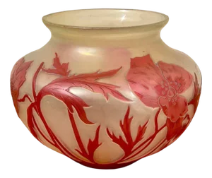 Crystal Vase with Poppies from Cristallerie de Pantin