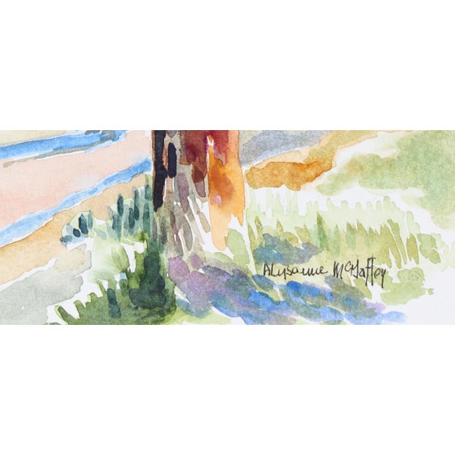 Entitled Looking Down on Skagit River Flats, this late 20th century watercolor on paper is by Bay Area artist Alysanne...