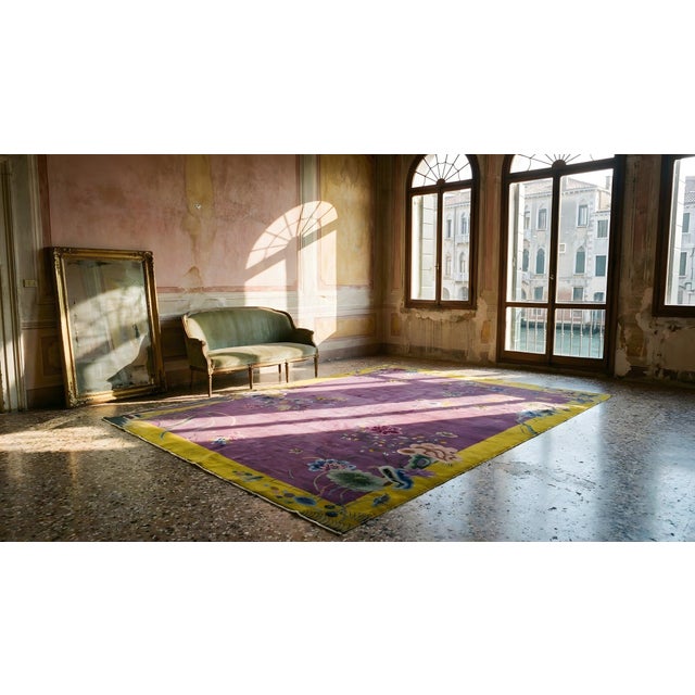Traditional Purple Open Field With Floral Design Antique Chinese Art Deco Rug For Sale - Image 9 of 10