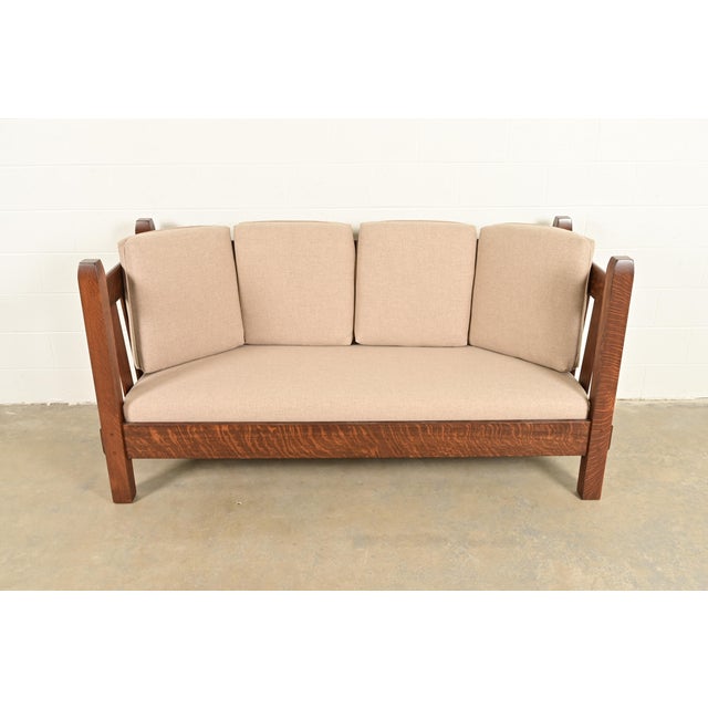 Stickley Brothers Stickley Brothers Antique Mission Oak Arts and Crafts Settle Sofa, Fully Restored For Sale - Image 4 of 12