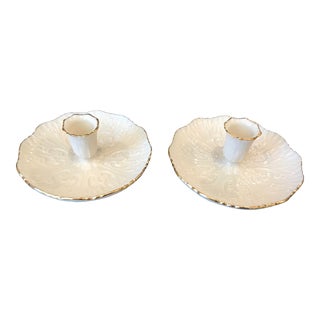 Lenox Porcelain 1970’s Pair of Candlestick Holders Cream With Gold Trim - a Pair For Sale