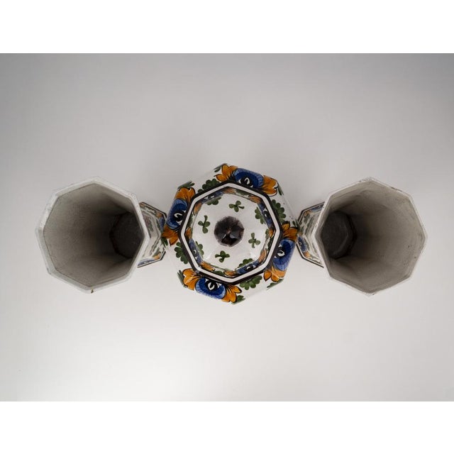 Ceramic Vintage Polychrome Garniture Set by Oud Delft, 1940s, Set of 3 For Sale - Image 7 of 18