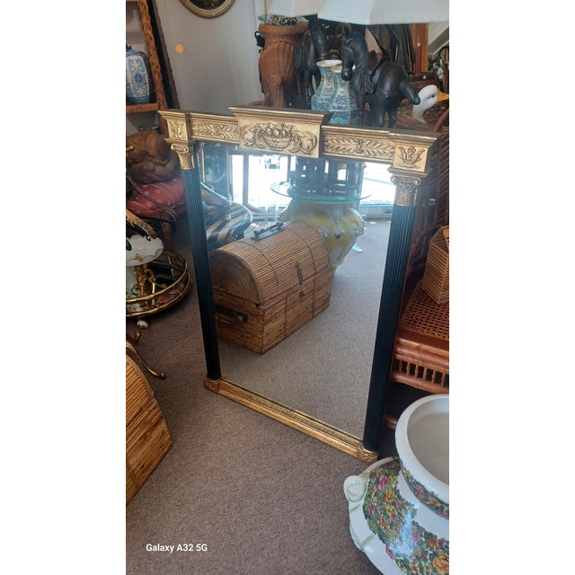 Vintage Neoclassical Style Black and Gilt Mirror For Sale In West Palm - Image 6 of 6