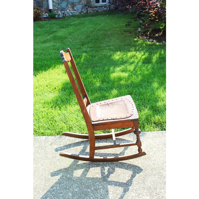 19th Century Queen Anne Sewing Rocker Rocking Chair Leather Seat ...