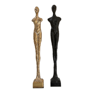 Vintage Female & Male Bronze Figurines in the Style of Giacometti- Set of 2
