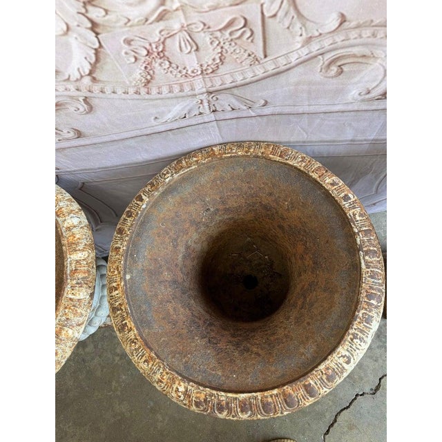 Set of 4 19th Century French Cast Iron Garden Urns For Sale - Image 9 of 18