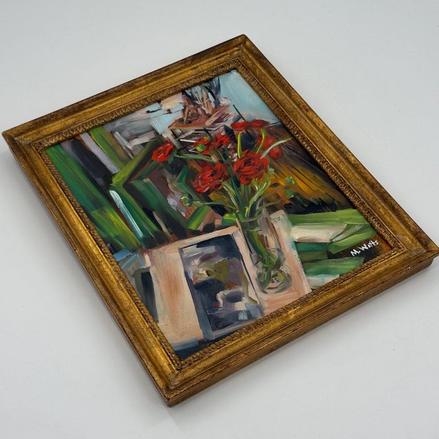 Vintage Original Oil Painting Red Roses Still Life For Sale - Image 12 of 13