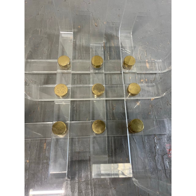 Vintage Charles Hollis Jones Style Lucite and Brass Accordion Cocktail Table For Sale In New York - Image 6 of 6