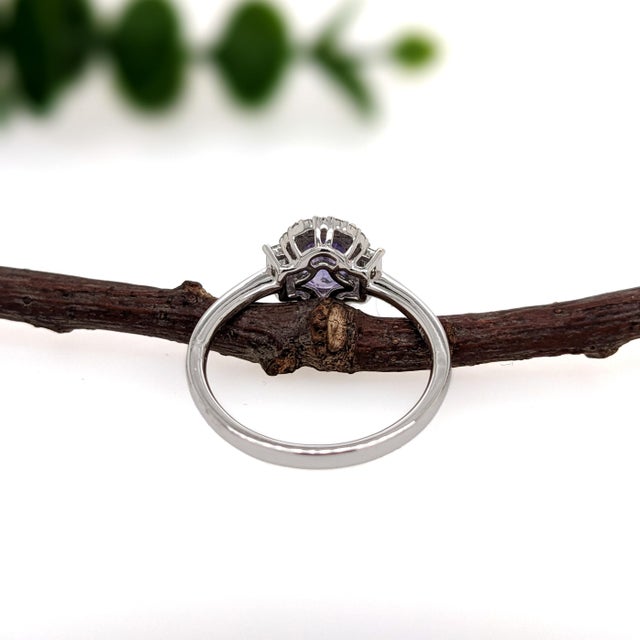 2020s 2ct Purple Sapphire Ring With Earth Mined Diamond Halo: Solid 14k Gold, 7x6mm, Size 6.75 For Sale - Image 5 of 6