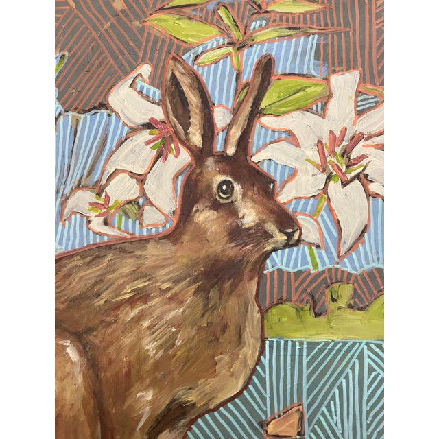 Contemporary Contemporary Original Stephen Heigh Rabbit Painting “Rabbit in the Garden” Vintage Frame For Sale - Image 3 of 4