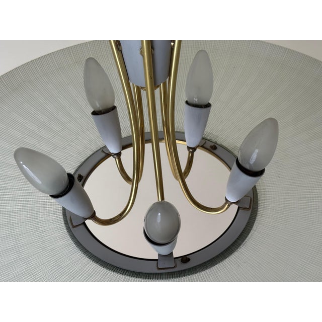 Mid-Century Brass and Textured Glass Pendant, 1950s For Sale - Image 6 of 16