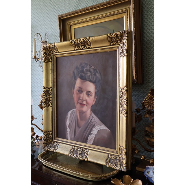 1952 Kenzo Nakamori Signed Oil Portrait of a Woman in Ornate Giltwood Frame For Sale - Image 10 of 18