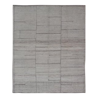 Modern Design Rug in White and Brown Tones by Keivan Woven Arts 9'4 X 11'9 For Sale
