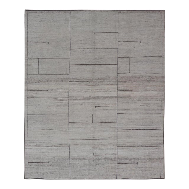 Modern Design Rug in White and Brown Tones by Keivan Woven Arts 9'4 X 11'9 For Sale
