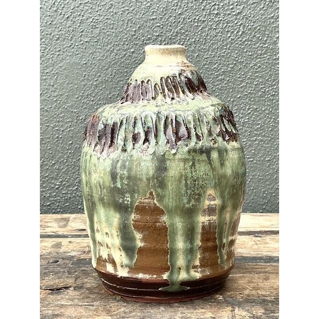 Vintage Original Studio Pottery Ribbed Vase For Sale In West Palm - Image 6 of 12