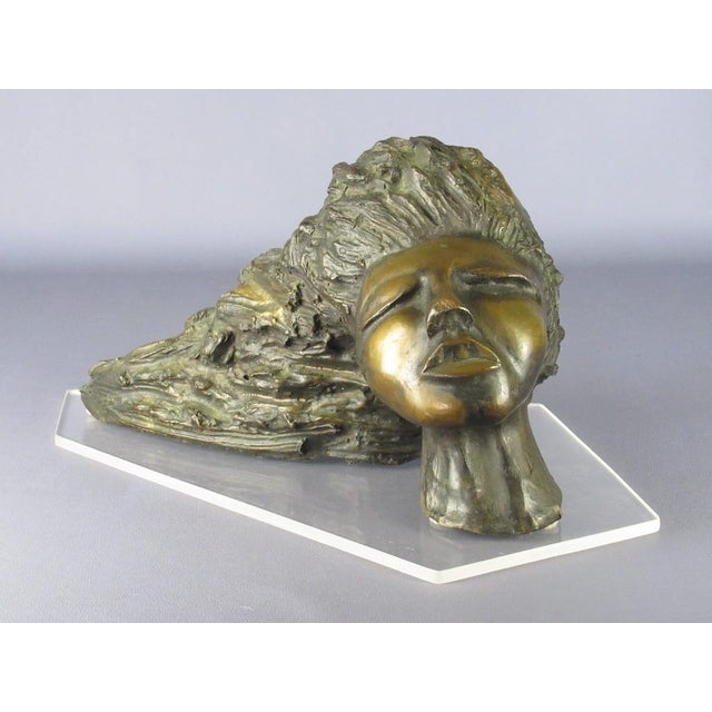 Cast Bronze Head Sculpture of a Woman with Long Hair, 20th Century For Sale - Image 11 of 11