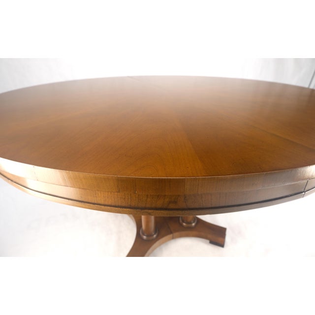1970s Baker Round Racetrack Single Pedestal Base Two Leave Fruitwood Dining Table For Sale - Image 5 of 11