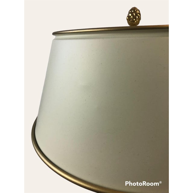 Vintage Polished Solid Brass Pineapple Lamp With White Metal Shade For Sale - Image 4 of 10