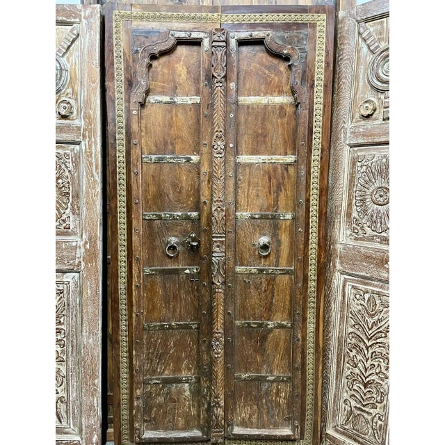 Brown Antique Indian Teak Rustic Double Doors – A Statement Pair For Sale - Image 8 of 12