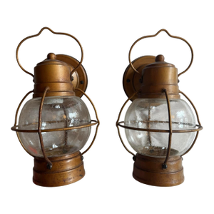Vintage Caged Lantern Copper Painted Outdoor Wall Sconces