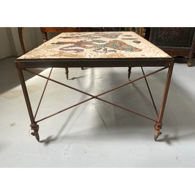 Midcentury Wrought Iron Mosaic Coffee Table For Sale - Image 4 of 5