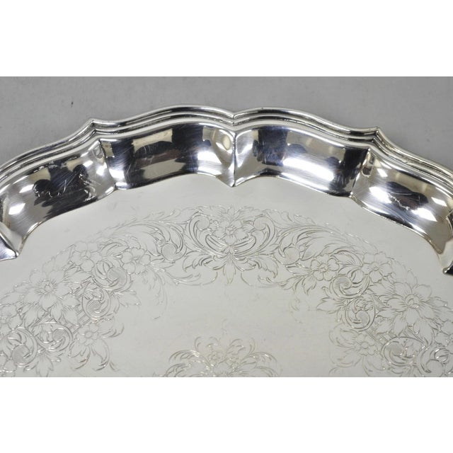 Vintage International Silver Co Large Round Silver Plated Footed Serving Tray For Sale In Philadelphia - Image 6 of 15