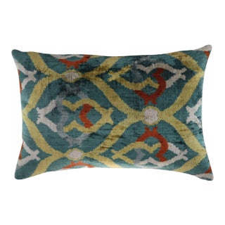 Handmade Teal Silk Velvet Throw Pillow & Down Insert For Sale