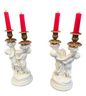 French Bisque Porcelain and Gilt Bronze Candelabra from Sèvres, Set of 2