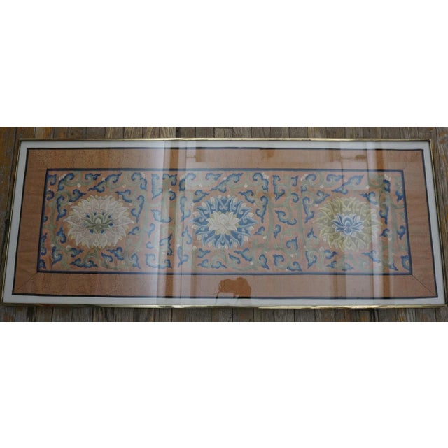 Chinese 1890s Peach Floral Medallions Antique Chinese Carpet Silk Embroidery 1'6'' X 4' Rug For Sale - Image 3 of 15