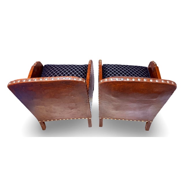 French Art Deco Leather Studded Club Chairs. 1930's France For Sale In New York - Image 6 of 12