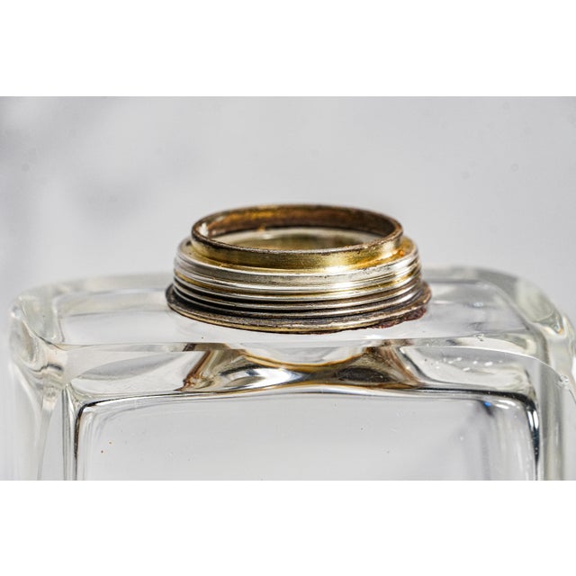 Silver Unusual English Crystal Antique Scent Perfume Cologne Bottle Sterling Silver Engine Turned Lid Victorian Luxury Home Decor For Sale - Image 8 of 11