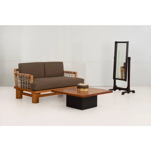 Karl Springer for Karl Springer, Ltd. Dowelwood Sofa, 1980c Solid bleached oak frame with rattan panels and canvas...