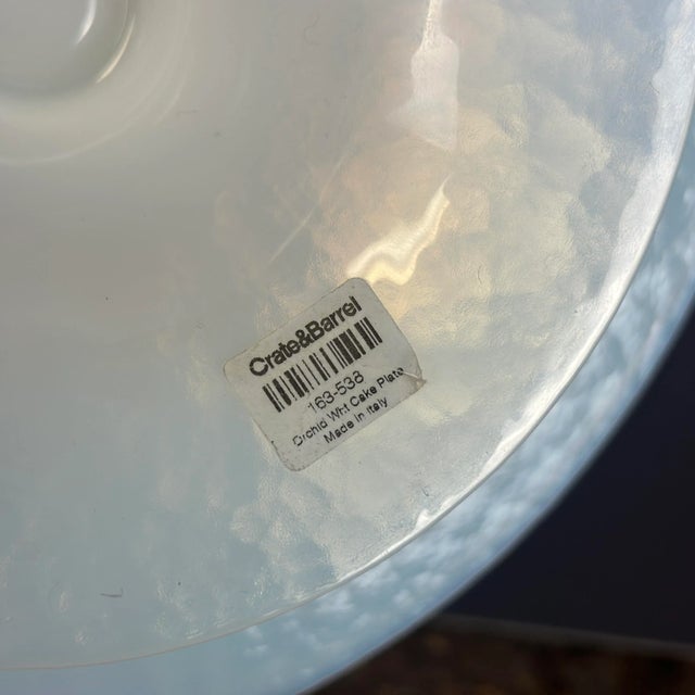 White Crate & Barrel Orchid White Collection Opalescent Glass Cake Stand Plate For Sale - Image 8 of 8