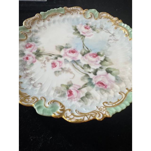 Limoges, France Antique French Limoges Porcelain Hand-Painted Rose Cabinet Plate With Gilt Rococo Rim For Sale - Image 4 of 6