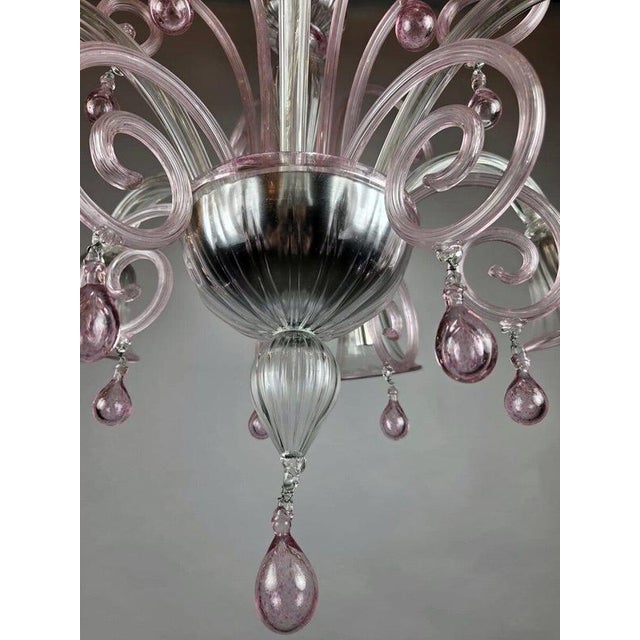 20th Century Murano Glass 6-Arm Chandelier with Scrollwork For Sale - Image 4 of 9
