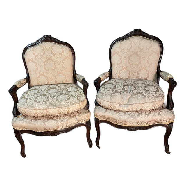 19th Century Louis XV French Armchairs, Set of 2 For Sale