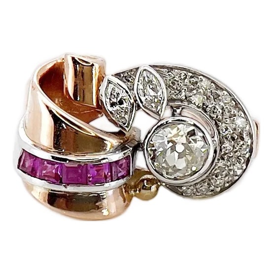 1940s Retro Old Mine Cut Diamond Ring, Size 9.5 For Sale