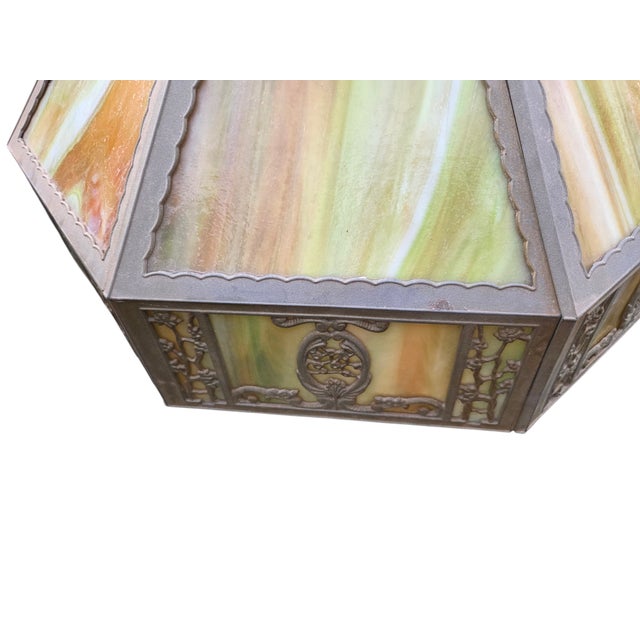 Antique Lamp Shade Green Slag Glass Hanging Light Chandelier Sarama For Sale In Philadelphia - Image 6 of 18