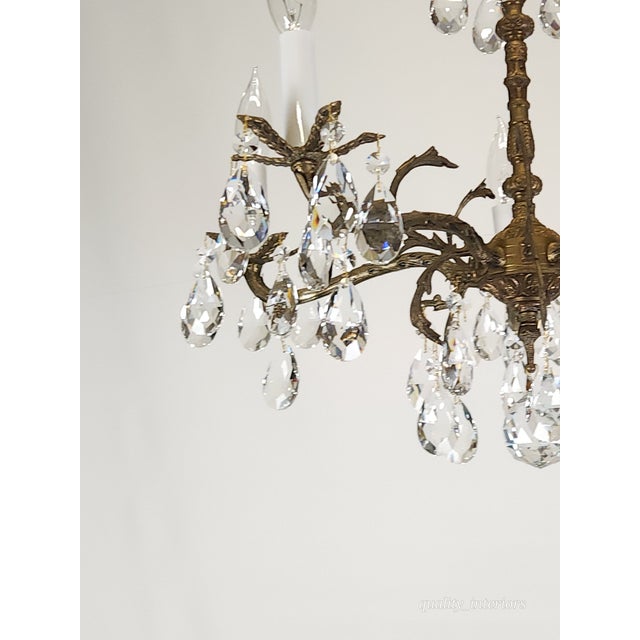 Metal Antique 5 Light 5 Arm Overflowing Opulent Brass Cut Lead Crystal Chandelier For Sale - Image 7 of 12