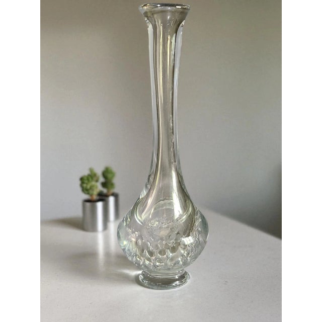 The Vintage Scandinavian heavy Clear Art Glass attributed Kanerva Bjorn Controlled Bubble Vase is a beautiful piece of...