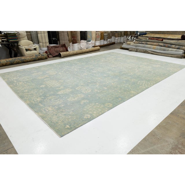 2010s Blue Transitional Handmade Wool and Silk Rug With Floral Design For Sale - Image 5 of 10