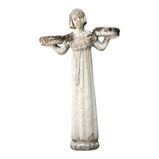 Vintage Stone Garden Figure With Bowls For Sale