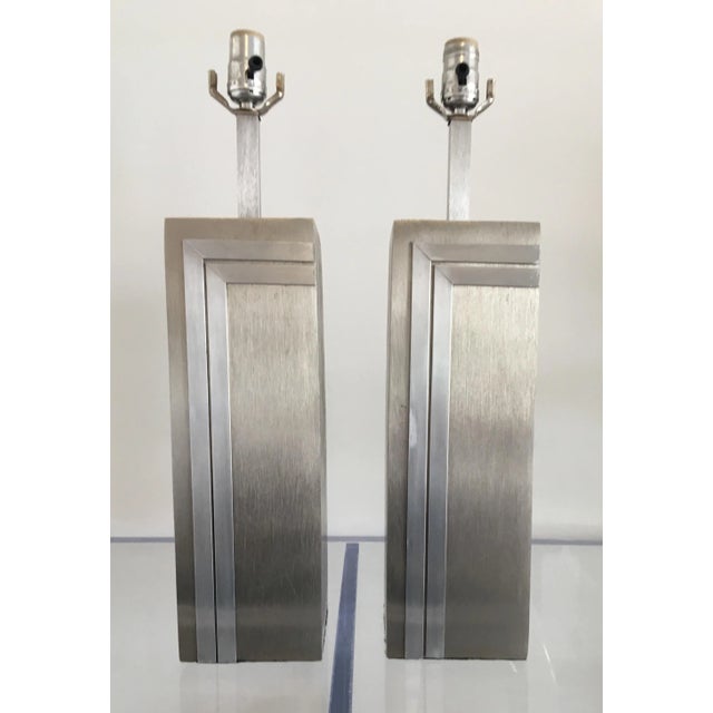 1970s Vintage Brushed Steel Pierre Cardin Lamps - a Pair For Sale - Image 12 of 12