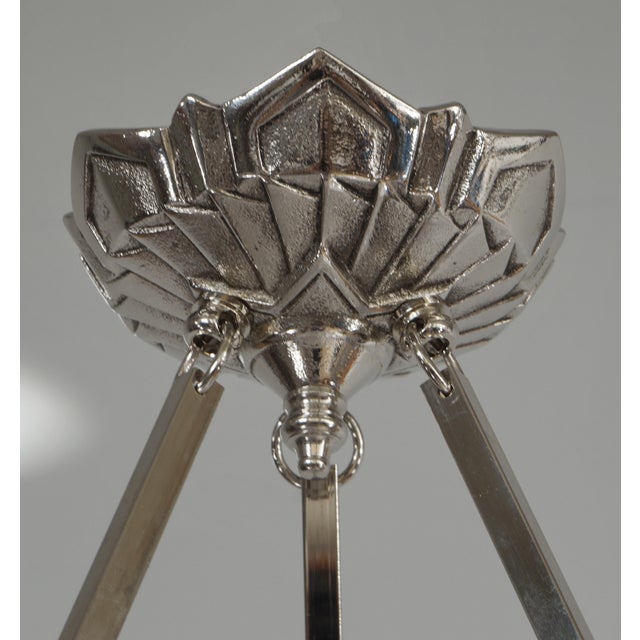Silver French Art Deco Pendant Light by Muller Freres 1920s France For Sale - Image 8 of 9