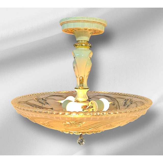 1930s 1930s Art Nouvau Glass and Porcelain Chandelier For Sale - Image 5 of 12