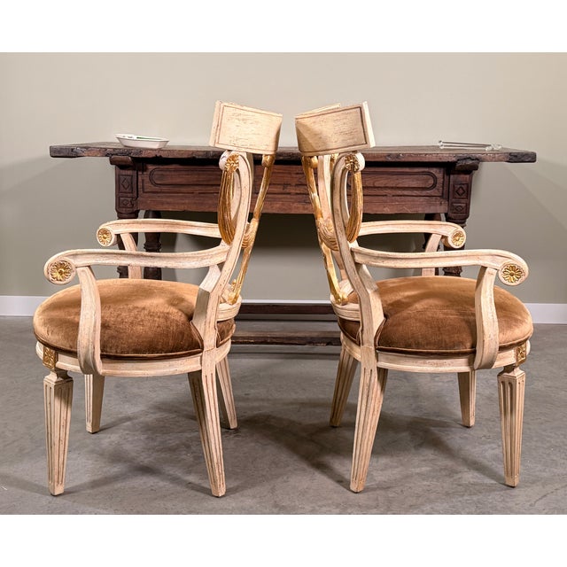 Wood Neoclassical Gold Gilt & Cream Painted Wood Arm Chairs by Century Furniture- A Pair For Sale - Image 7 of 11