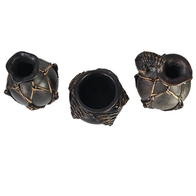 Vintage Earthenware & Wicker Wrapped Vessels – Set of 3 For Sale - Image 4 of 8